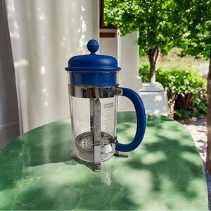 Vintage French Press Blue Stainless Steel Coffee Pot Mini Coffee & Tea Maker